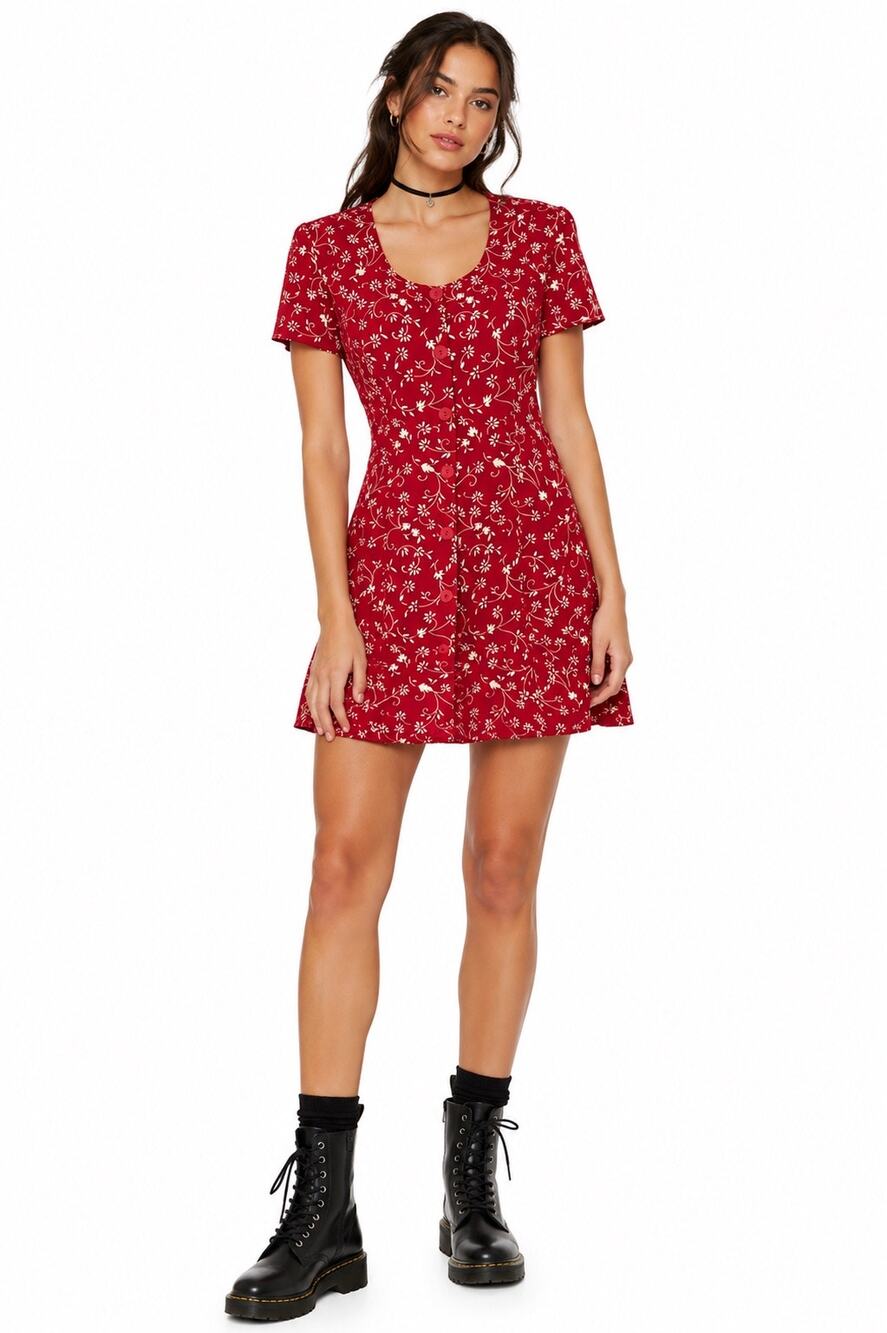 Vintage ‘90s R-Wear by Rampage Red & White Floral Print Short Sleeve Mini Dress